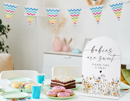 Acrylic Table Signs, Boho Floral Babies are Sweet Please Take a Treat Sign, Baby Shower Table Centerpieces, Supplies for Gender Reveal Party and Newborn Announcement Reception and Event Party, 34