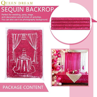 Sequin Backdrop Hot Pink 8ft x 8ft Glitter Photo Booth Backdrop for Birthday Party Fuchsia