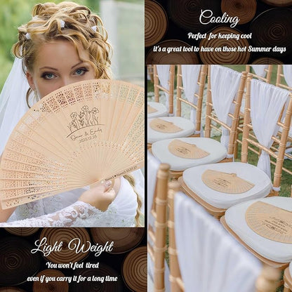 10 PCS Custom Fans Personalized Folding Fans for Line Dancing Wooden Hand Fan Wedding Favors Bulk Fans for Guests Party Event Use (Style15)