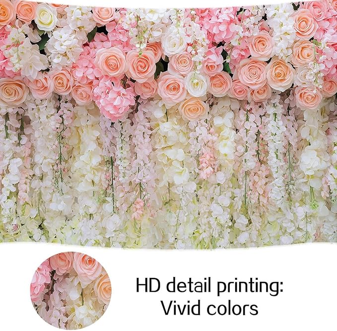 12x10ft Pink Rose Flower Wedding Photography Backdrop Spring Floral Photography Backdrop Valentine's Day Mother's Day Girl Birthday Baby Shower Wedding Bridal Party Banner Photo Booth Props Background