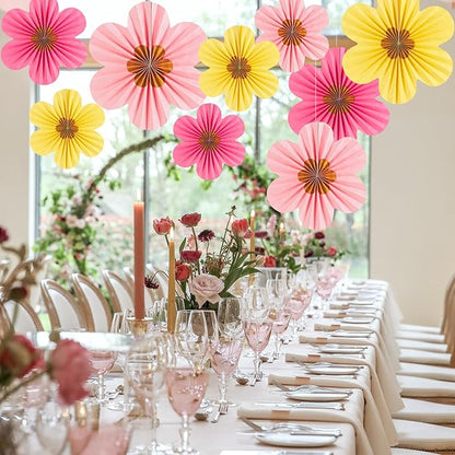 SUNBEAUTY Paper Flowers Decorations for Wall Gold Flower Party Decorations Hanging Fans Floral Backdrop Decor Mothers Day Birthday Wedding Baby Shower Decoration Wall Set of 9