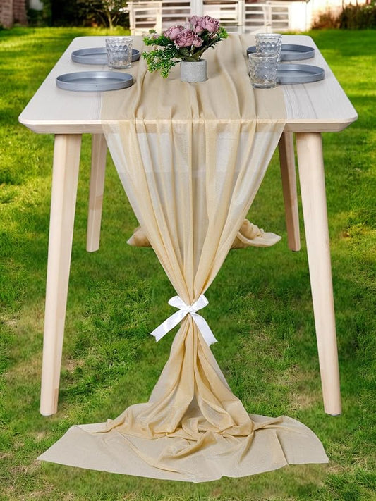 MDS 2 Pack 14ft Chiffon Table Runner 29 x 170 Inches Sheer Wedding Runner Romantic Rustic Table Runner for Wedding Decorations, Birthday Parties, Bridal Shower Party Arch Decor - Champagne Gold