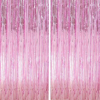 Crosize 2 Pack 3.3 x 9.9 ft Pink Foil Fringe Backdrop Curtain, Streamer Backdrop Curtains, Streamers Birthday Party Decorations, Tinsel Curtain for Parties, Galentines Decor, Preppy, Photo Booth