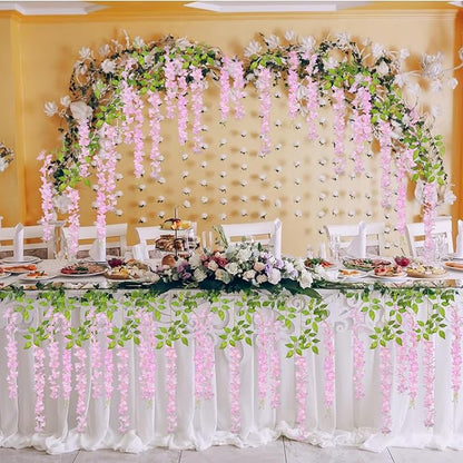 12 Pack Pink Wisteria Hanging Flowers Garland, 3.77 Feet Artificial Flower Vines, Fake Wisteria, Artificial Vines Hanging Garland for Backdrop Outdoor Yard Garden Decor