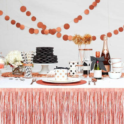 3 Pack 29x108 Inch Rose Gold Foil Fringe Table Skirts Metallic Banner for Tinsel Streamer Garland Backdrop for Parade Floats Wedding Thanksgiving Birthday Christmas Halloween Party Decoration