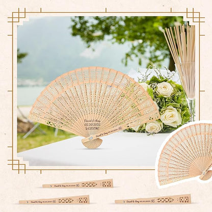200pcs Personalized Wedding Fans for Guests - Custom Wooden Hand Fans with Names/Dates - Bulk Wedding Favors for Bridal Shower, Baby Shower & Parties (Wood, 200pcs)