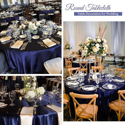fani 6 Pack 120 Inch Navy Blue Satin Tablecloth - Premium Bright Silky Round Tablecloth Overlay Smooth Fabric Table Cover, Table Decoration for Wedding Party Banquet Events Restaurant Kitchen Dining