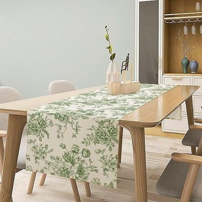 Vintage Flower Table Runner, Wildfloral Green Floral Sketch Pattern Print Table Runner for Kitchen Dinning Table Runner Decor Home Wedding Party Holiday, 13x108 Inch