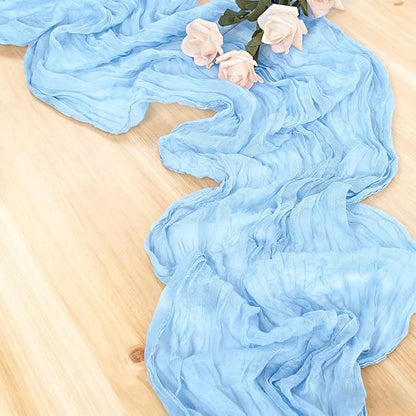 6 Pack Baby Blue Cheesecloth Table Runner 23x120 inch Rustic Boho Gauze Table Runner 10 FT Long Sheer Cheese Cloth Fabric Table Runners for Romantic Wedding Bridal Shower Birthday Party Decor