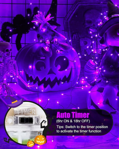 Fairy Lights Battery Operated, Twinkle String Lights Waterproof Silver Wire 5 Feet 60 Led Firecracker Starry Lights for DIY Wreath Home Party Bedroom Mason Jar Indoor Halloween Decoration, Purple