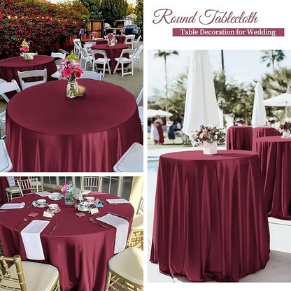 12 Pack 108 Inch Burgundy Satin Tablecloth - Silky Round Tablecloth Overlay Smooth Fabric Table Cover, Bright Table Decoration for Wedding Party Banquet Events Restaurant Kitchen Dining