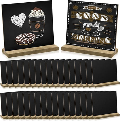Queekay 36 Pcs Mini Chalkboard Signs Tabletop with Stand 5 x 6 Inch Wooden Chalkboard Sign Vintage Chalk Board Sign Decorative Centerpieces for Food Signs Table Numbers Message Boards Party Supplies