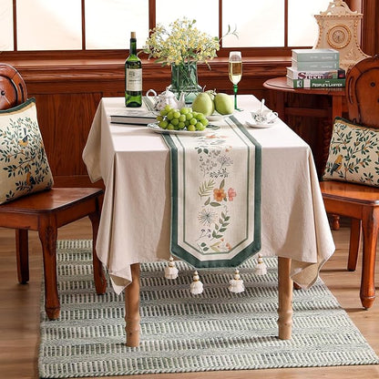Linen Cheesecloth Table Runner,French Farmhouse Shabby Chic Floral Pattern 71 Inches Long Wrinkle Free Table Runners,Decor Tabletop for Kitchen,Dining,Party,Home,Christmas,12"*71"