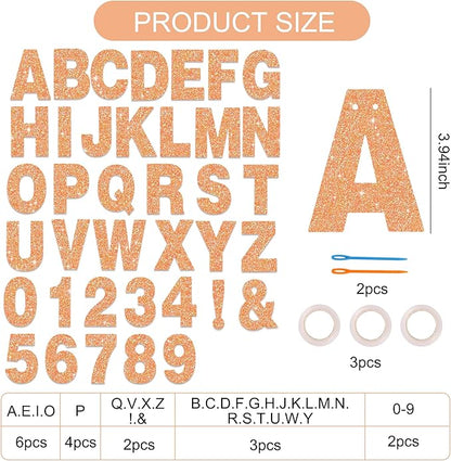 BEISHIDA 116 PCS Glitter Color Orange DIY Letter Banner Kit Make Your Own Banner，Including 111 Letters and Numbers 3 Rope and 6 Threading Device,Customized for Birthday Halloween Wedding Party Decor