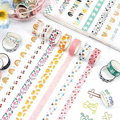55 Rolls Holiday Washi Tape Set - Decorative Tape Seasonal Bohemian Colored Tape, Cute Washi Tapes for Journaling Supplies, Scrapbooking Supplies kit, Summer Scrapbook Supplies