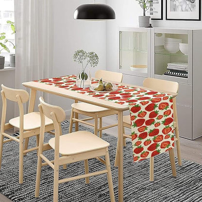Strawberry Table Runner,Spring Summer Fruit Print Table Runner for Kitchen Dining Table Home Party Decoration 13x120 Inch