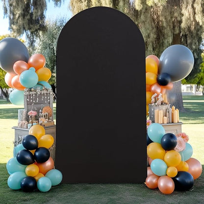 7.2FT Black Arch Backdrop Cover - Polyester Fitted Wedding Arch Stand Covers Round Top Chiara Arch Backdrop Cover for Birthday Party Banquet Photo Background Decoration