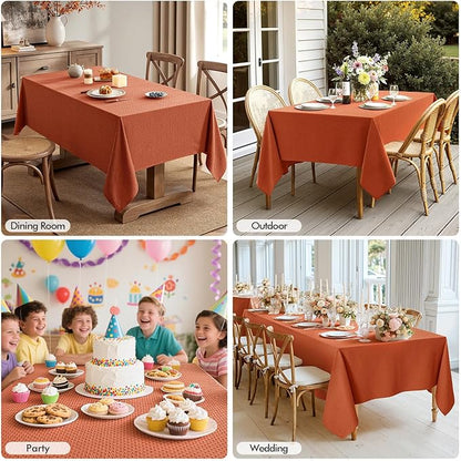 MIULEE Fall Tablecloth Burnt Orange Linen Cottton Table Cloth Rectangle Waterproof Spillproof Cross-Star Textured Table Cltoth Decorative Farmhouse for Dining Party Weddings 60x120 Inch
