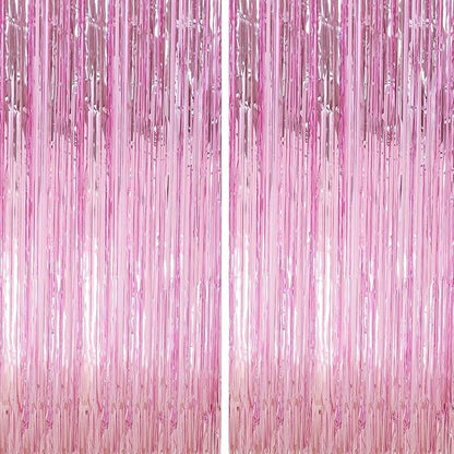 Crosize 8 Pack 3.3 x 9.9 ft Pink Foil Fringe Curtains Party Decorations, Pink Tinsel Curtain Backdrop for Parties, Door Streamers, Glitter Streamer Backdrop for Birthday Decoration