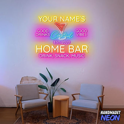 Personalized Cocktail Neon Sign Accessories, Custom Home Bar, Parties, Man Cave Decor Led Light, Wall Art Lights Signs Gifts For Friends, Pub Owners, Party Lovers