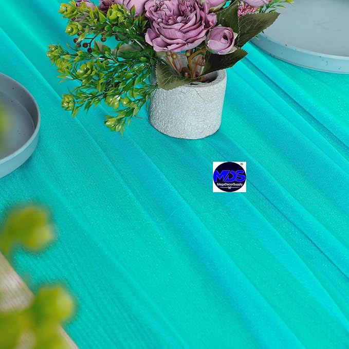 MDS Halloween Chiffon Table Runner - 12 Pack, 29 x 170 Inches, 14ft Each - Sheer Spooky Table Runners for Haunted House Parties, Trick-or-Treat Tables, Witchy Décor, Wedding & Events - Peacock Blue