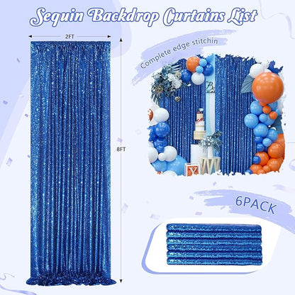 Royal Blue Curtain Panels Sequin Backdrop 6 Pieces 2ftx8ft Sparkly Curtain for Birthday Bridal Shower Theme Decorations