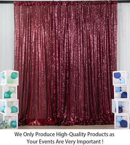 ShinyBeauty Burgundy Sequin Wedding Backdrop - 2 Panel, 5FT x 10FT Glitter Shimmer Curtains