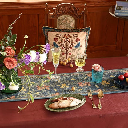 patdrea Designer Casual Wild Floral Velvet Table Runner 102 Inch Long, Dark Blue Occult Bouquets Pattern Table Mat, Decoration for Kitchen Dining Coffee Table Cabinet Banquet Thanksgiving,12"*102"