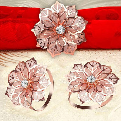 KPOSIYA Flower Napkin Rings Holder Metal Rose Gold Napkin Rings Set of 6 for Wedding Party Holiday Banquet Christmas Dinner Delicate Serviette Buckles Decor Favor (6, Rose Gold)