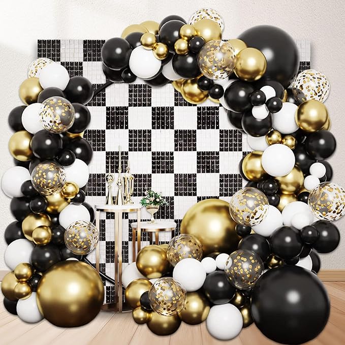 12PCS Black White Shimmer Wall Backdrop, Square Sequin Photo Backdrops Panel, Glitter Wall Background for Birthdays, Weddings, Christmas, Engagements, Disco Bachelorette Party Decor (3FTx4FT)