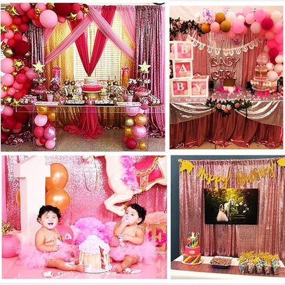 Poise3EHome 2 Panels 2ft x 8ft Fuchsia Pink Sequin Backdrop Curtains for Wedding Party Xmas Decoration