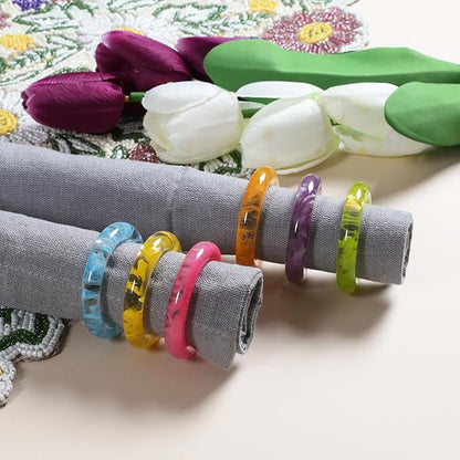 Napkin Rings Set of 12 - Epoxy Resin Napkin Holder Cuffs for Dinner Table Décor - Farmhouse Modern Serviette Rings for Weddings, Parties, Receptions, Banquets, Daily Use (Pastel) - CLEENTABLE