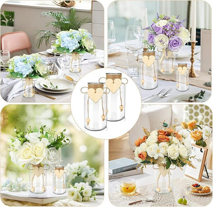Vintage Glass Vases for Flowers, Set of 3 Mason Jar Vase Table Centerpieces for Farmhouse Room Decor, Wedding, Bridal Shower Bud Vase Set (Medium)
