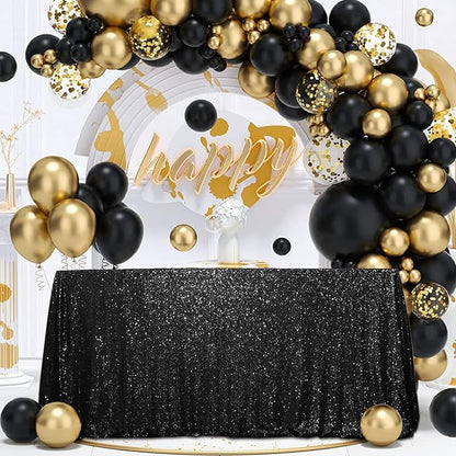 SquarePie Sequin Tablecloth 50 x 72 Inch Black Sparkly Table Cloth for Halloween Wedding Party