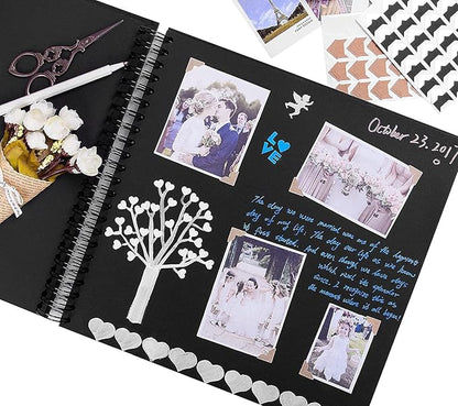 INNOCHEER Photo Album - Self Adhesive 80 Black Pages, Large Scrap Book Wedding Guest Book for DIY Anniversary Travel Memory Scrapbooking (Black 10X10)