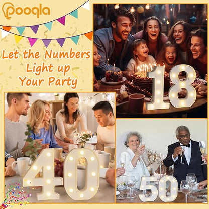 Pooqla Decorative LED Light Up Number Letters, White Plastic Marquee Number Lights Sign for 70th Birthday Party Wedding Decor, Battery Operated (70)