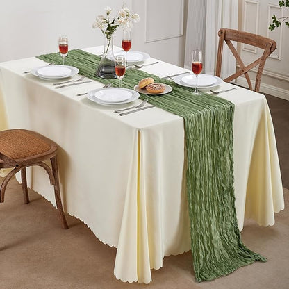 24 Pack Sage Green Cheesecloth Table Runner 10FT Long Boho Gauze Table Runner Rustic Sheer Runner for Wedding Bridal Baby Shower Birthday Party Table Decor Thanksgiving Christmas Decorations