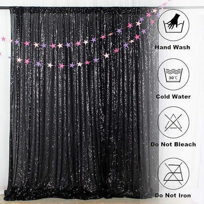 ShinyBeauty 2 Panels Black Sequin Backdrop | 7Ft x 7Ft Sparkly Photo Background | Halloween & Party Decor | Durable & Elegant Curtains | Perfect for Photography & Events