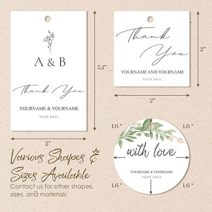 Custom Gift Tags for Wedding Favors - Personalized Thank You Hang Tags for Wedding Bridal Shower