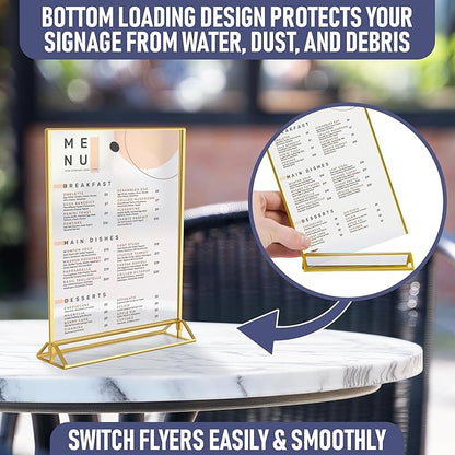 Gold Picture Frames Double-Sided, 6-Pack 5x7 Acrylic Table Number Holders, Clear Easel Stands for Signs, Gold Frames for Wedding Table Numbers, Menu Holders, and Photo Displays for Events and Décor