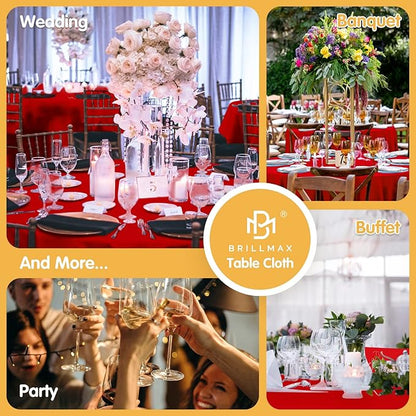 BRILLMAX 6 Pack Red Round Tablecloths 132 Inch - Circle Bulk Linen Polyester Fabric Washable Table Cloth Cover for Wedding Reception Banquet Birthday Party Buffet Restaurant