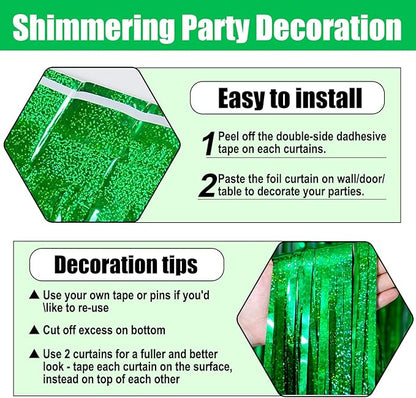 6 Pack Green Foil Fringe Curtain Backdrop, 3.28Ft x 8.2Ft Metallic Tinsel Foil Fringe Streamer Curtains for Photo Booth, Birthday, Wedding, New Year Party Decorations