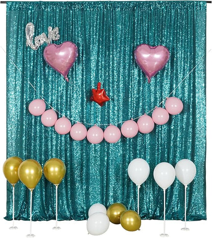 Poise3EHome Teal Sequin Backdrop,8FT x 10FT Sequin Photography Backdrop Curtain for Party Decoration