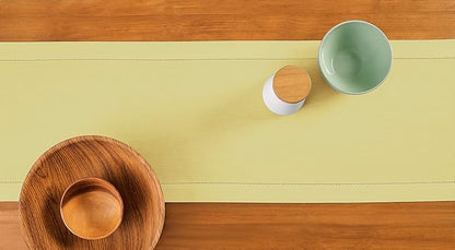 Solino Home Yellow Table Runner 48 Inches - Cotton Linen Hemstitch Coffee Table Runner 14 x 48 Inch Ideal for Dresser Tables