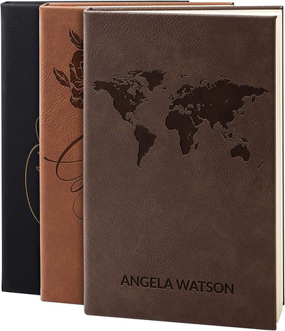 Personal Leather Journal Notebooks | 12 Design, 9 Color - Darkbrown | Journal for Women, Men - Custom Notebook to Write in - Diary for Girls, Women - Personalized Gift Idea for Girl, Boy, Mom and Dad