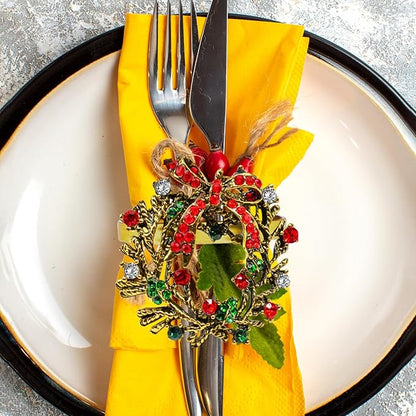 Halatool Set of 12 Christmas Napkin Rings Delicate Wreath Napkin Holder for Christmas Thanksgiving Holiday Party Table Decoration