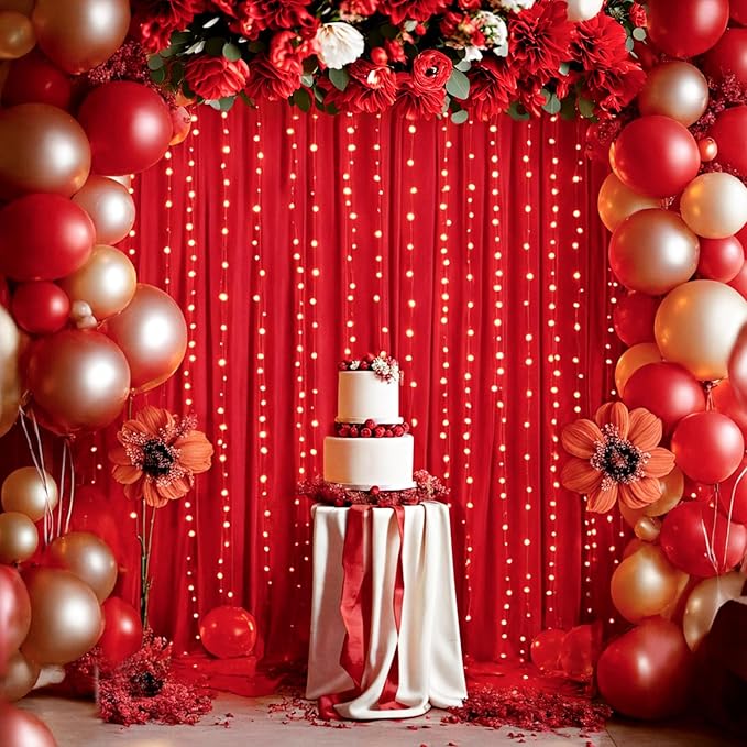 10 ft x 20 ft Wrinkle Free Red Backdrop Curtain for Parties, Polyester Photography Backdrop Drapes for Birthday Party Baby Shower, Thick Background Curtain for Backdrop Stand, 4 Panels 5 ft x 10 ft
