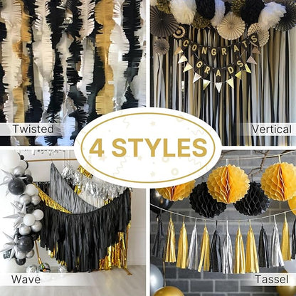 PartyWoo Metallic Gold and Silver Crepe Paper Streamers 4pcs 328ft Pack of Metallic Gold Silver Crepe Paper Streamers for Birthday Bridal Shower Engagement New Year Eve Graduation Party Decorations