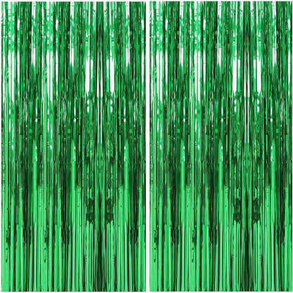 2 Pack Foil Curtain Backdrop Green Metallic Tinsel Foil Fringe Curtains Photo Booth Props for Birthday Wedding Engagement Baby Shower Bachelorette Christmas Holiday Celebration Party Decorations
