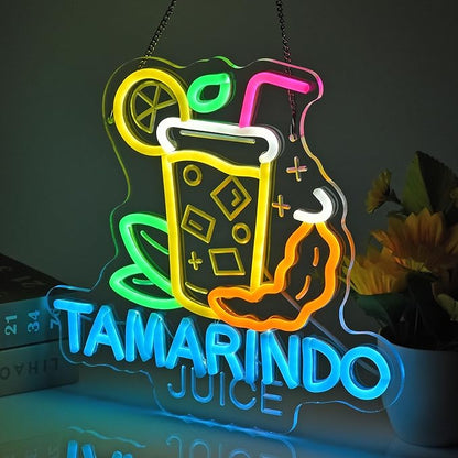 CNBEYOUNG Tamarindo Juice Neon Sign, Neon Lights Hanging Wall Art Decoration for Mexican Restaurant Shop Bar Cafe Kitchen Party Home Decor, USB Powered Ultra Bright Dimmable,12.83x 11.8inches